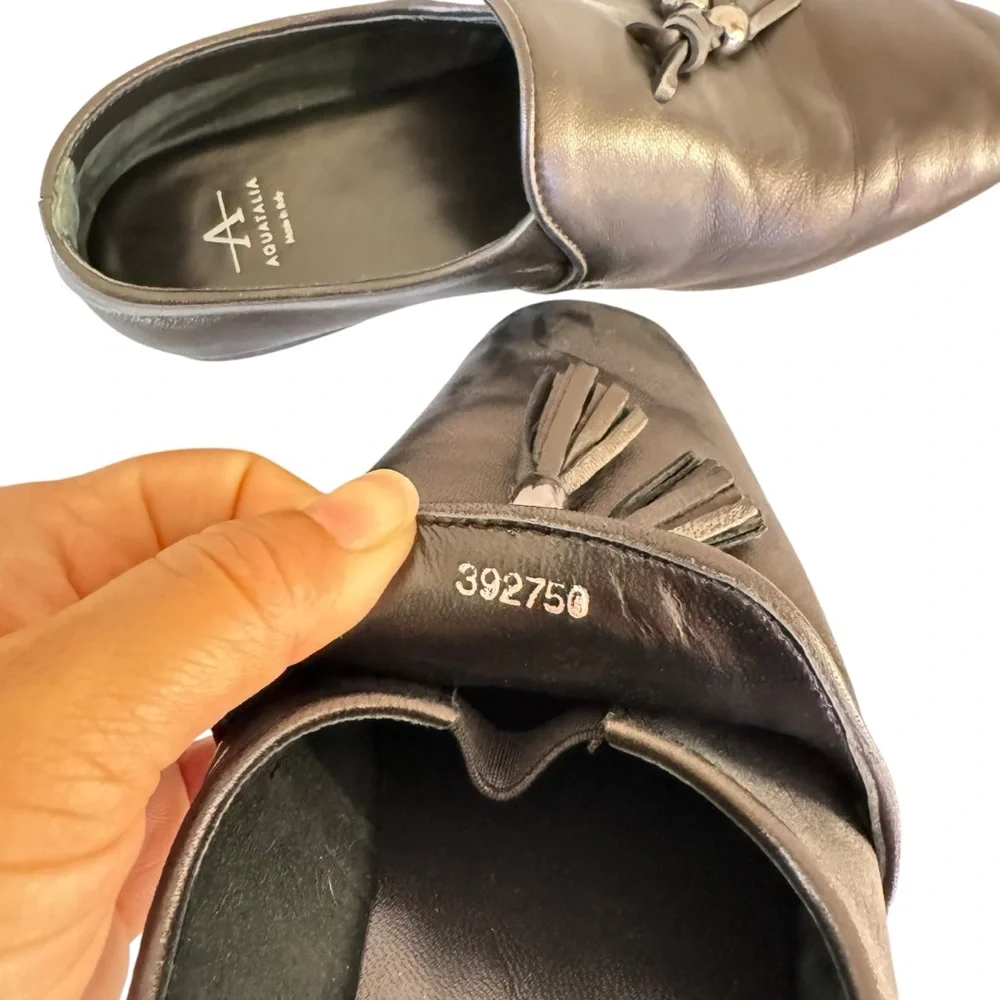 Aquatalia Black Leather Tassel Loafers Flats Women’s Size 8 Made in Italy - Picture 8 of 9